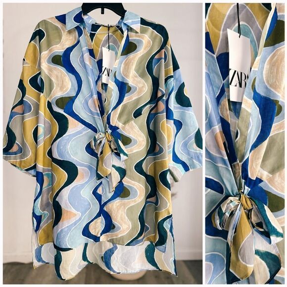 ZARA PRINTED LONGLINE BLOUSE - Picture 10 of 10